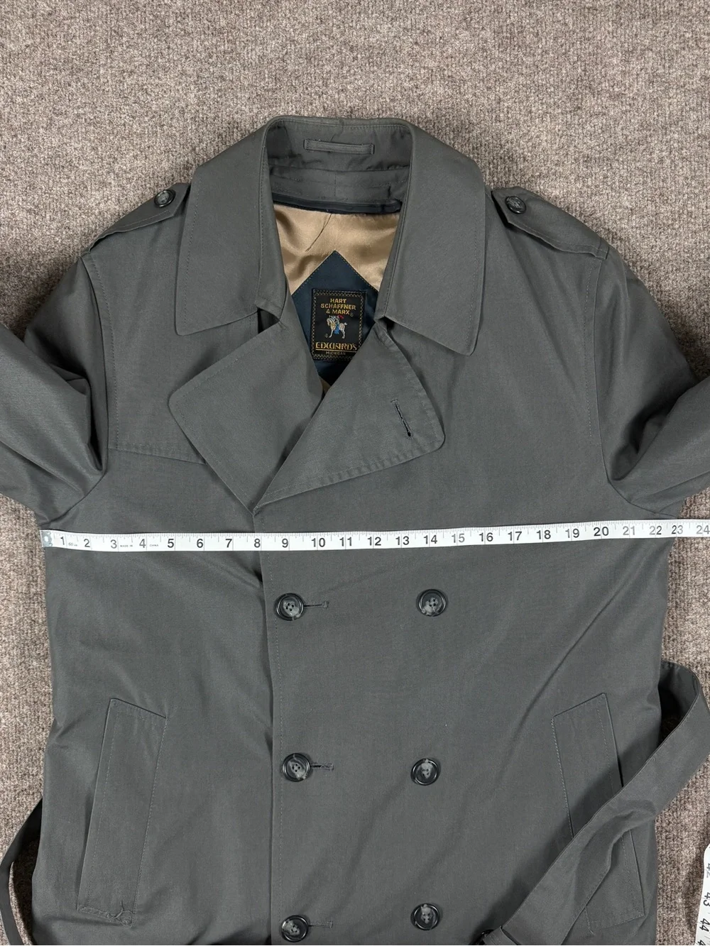 Hart Schaffner & Marx Grey Long Double Breasted Belted Trench Coat Men’s 42 / L